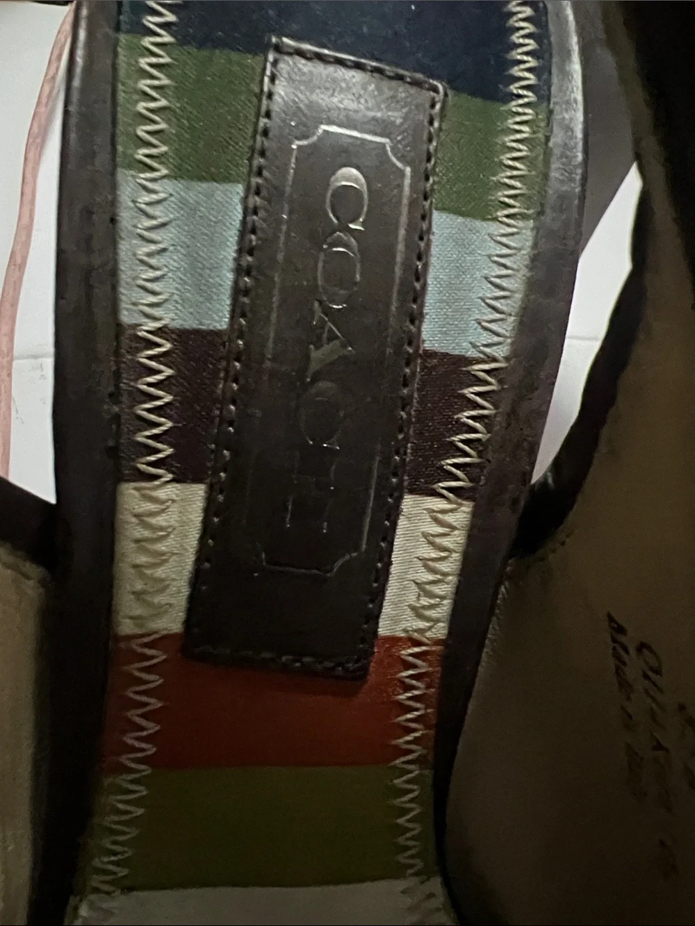 Coach Keira Brown Leather Slingback Heels with Multicolor Striped Insole 8 1/2B